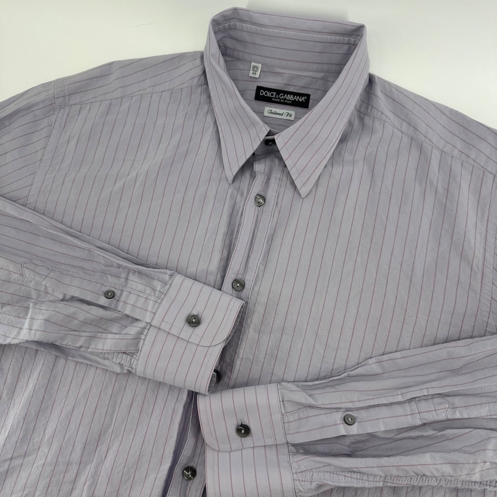 Dolce & Gabbana Mens Pinstripe Shirt Tailored Fit Italy Made Lilac 17.5 44